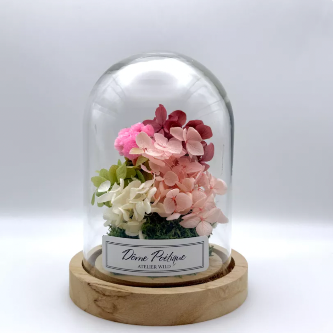 Dôme Poétique Farandoles de pétales - Cloche de Fleurs séchées